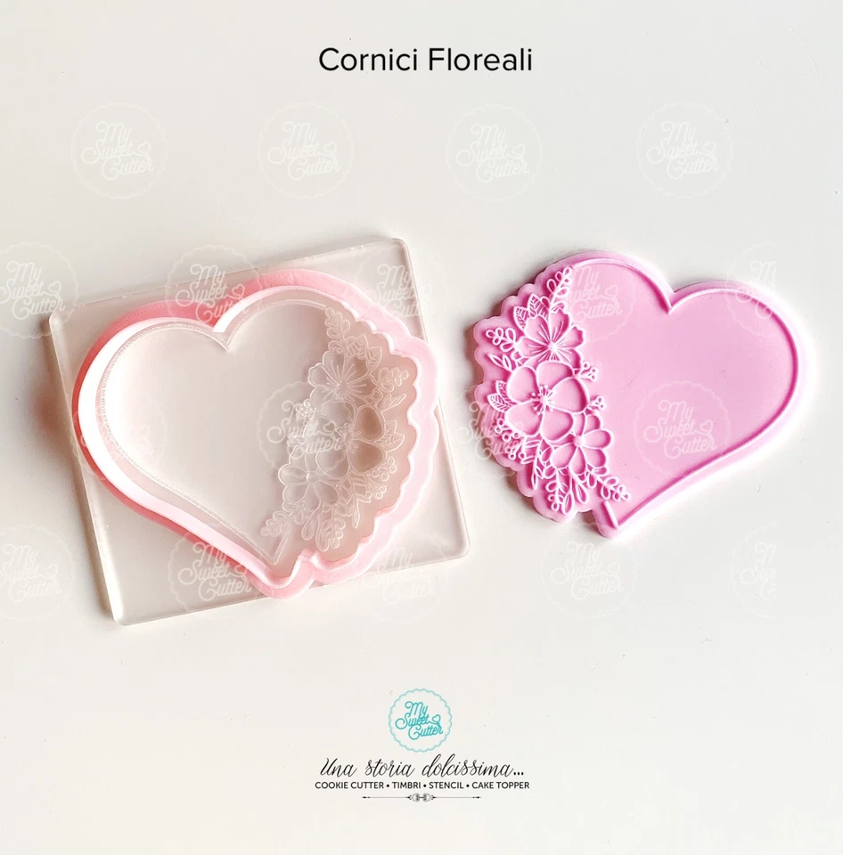 Cornice Cuore Floreale A Rilievo Formine Biscotti Mod. 9x8cm Circa - Immagine 1 di 1