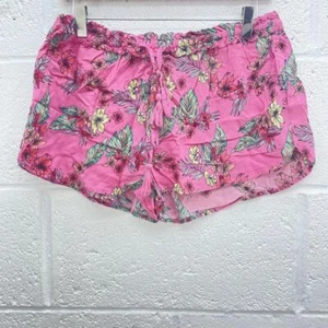 PINK FLORAL FLOATY SHORTS 100% VISCOSE WOVEN DRAWSTRING WAIST Y2K UK 14 - Picture 1 of 4