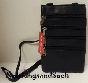 Umhängetasche schwarz Leder Handtasche flach Tasche 81/2"x53/4" - Bild 1 von 4