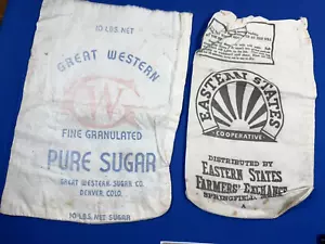 Vintage Cotton Great Western Sugar Sack & Eastern States Farmer's Exchange Sack - Picture 1 of 8