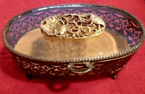 Vintage Jewelry Box Casket - Regency Gold Bevel Glass Oval 8” - One Owner - Picture 1 of 11