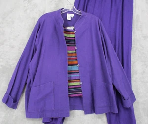 Coldwater Creek Hose Set Damen XL Leinenmischung Jacke Tank Streifen Relaxed Freizeit - Bild 1 von 18