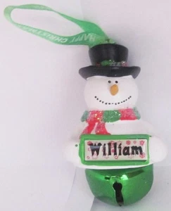 25411 WILLIAM NAME FROSTY SNOWMAN COLOUR BELL CHRISTMAS TREE DECORATION GIFT - Picture 1 of 6