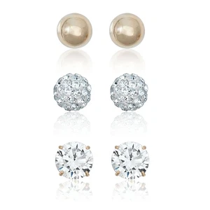 AVORA 10K Yellow Gold Polished Ball, Crystal Ball and Cubic Zirconia CZ Three - Picture 1 of 7