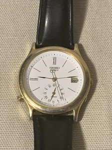 Seiko Gold Tone Steel Men's White Dial 36mm Alarm Dress Watch 5T32-6A29 - Picture 1 of 6