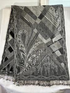 Halstuch Tuch Schal rechteckig grau und schwarz Muster 25 x 70" - Bild 1 von 4