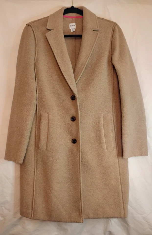 J. Abrigo largo Crew Daphne italiano de lana hervida marrón tostado talla 6 Foto 1 de 4