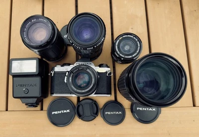 Pentax ME Super 35mm SLR kit with 5 lenses exc - Image 1 of 4
