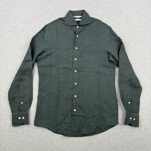 Suitsupply Shirt Mens 13.5 35/36 Green Pure Linen Slim Fit Button Up Long Sleeve - Picture 1 of 11