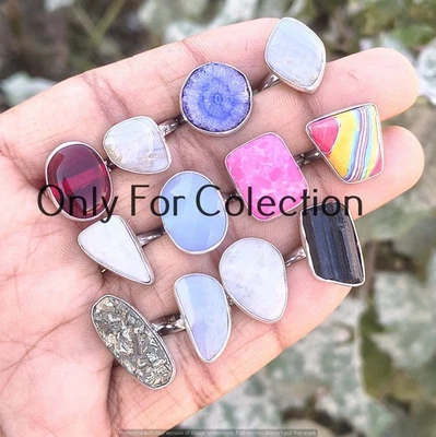 Lote de anillos de piedras preciosas y piedras lunares enchapados en plata de ley 925 joyas hippies Foto 1 de 2