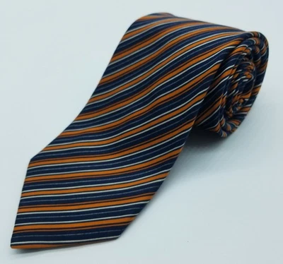 Corbata BRIONI Naranja/Negro Rayas 100% Seda Hecha a Mano en Italia 64 X 3.5 Foto 1 de 2