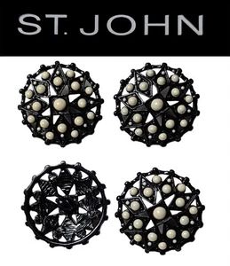 Botones de filagree St John Knits (0,75) pulgadas esmalte negro blanco con cuentas  - Imagen 1 de 1