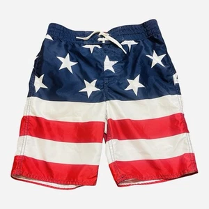 Old Navy American Flag Swim Trunks Red White Blue Size L Boys Patriotic Summer - Picture 1 of 7