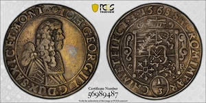 1668-CR German States SAXONY-ALBERTINE 1/3 Thaler Silver Coin PCGS XF-40 - Picture 1 of 3