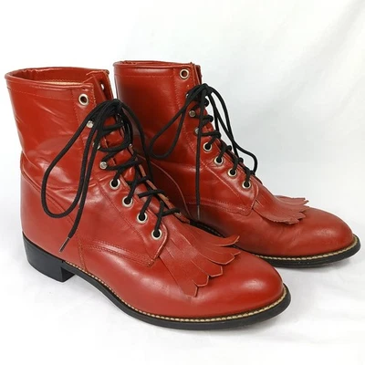 Justin Red Kipskin Vintage Leather Ropers Lace Up Style 503Y Womens Size 6 D - Image 1 of 4