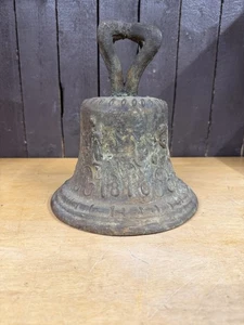 Grande antica campana spagnola bronzo missione coloniale 1810 9” x 8” rara wow - Foto 1 di 11