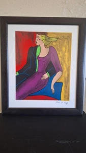 Linda Le Kinff "Entre Nous" 1998 gerahmte Serigrafie/Lithographie Druck 11x9 signiert  - Bild 1 von 5