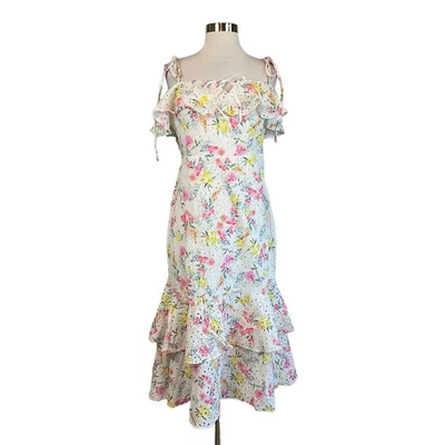 Yumi Kim Women's Dress Size 12 White Floral Cotton Eyelet Lace A-Line Midi - Image 1 of 4