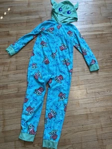Star Wars Girl 8 Baby Yoda Footless Hooded Pajama Zip Close Blue Mandalorian  - Picture 1 of 9
