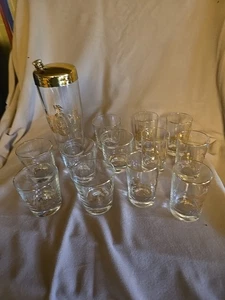 Pennsylvania State Seal Coat of Arms Gold Rim Barware Glasses + Shaker IOB - Picture 1 of 7