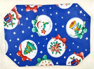 Mantel individual Navidad/Vacaciones Azul Doble Cara Vinilo 18" x 13" - Juego de 4 - Imagen 1 de 5