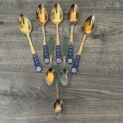 Lote mixto de colección de (3) cucharas 875 y (5) 916 soviéticas rusas oro dorado plata esmalte Foto 1 de 4