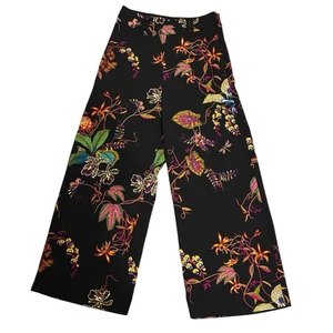 H&M Black Tropical Wide Leg Pants Womens size 4 Capri Zip Resort High Rise - Picture 1 of 4