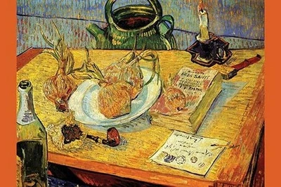 Tablero de dibujo de naturaleza muerta pipa cebollas sellado-cera Vincent van Gogh impresión de póster Foto 1 de 2