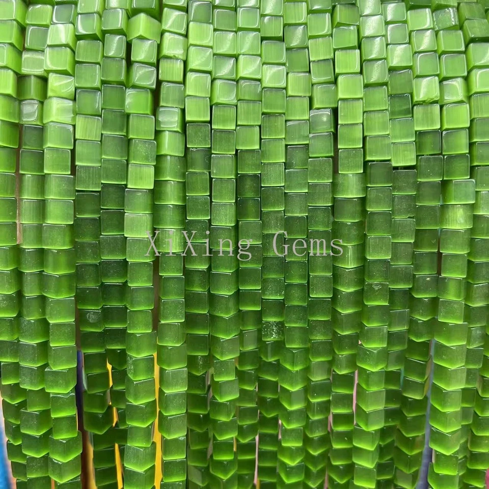 6mm High Quality Green Cat's Eye Opal Square Cube Beads for Jewelry Making DIY - Image 1 of 4