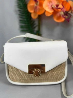 Bolso Bandolera para Cámara TED BAKER Cuero Blanco con Solapa de Paja Foto 1 de 4