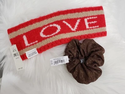 LOT NEW Aerie Offline Winter Headband Red Love & GOLD SCRUNCHIE teen gift - Image 1 of 4