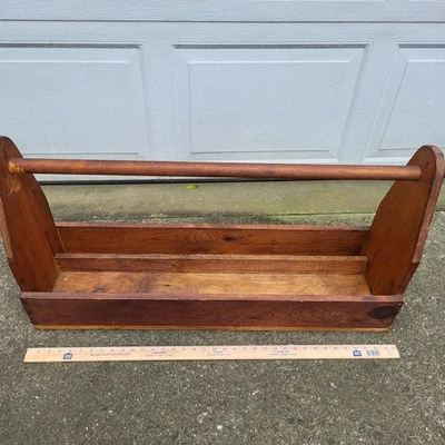 Primitive Handmade Wooden Tool Tote Caddy With Handle 36" Long Rustic Farmhouse - Image 1 of 4