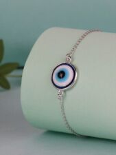 Blue Evil Eye Gemstone Handmade Jewelry Sterling 925 Silver Bracelet Adjustable