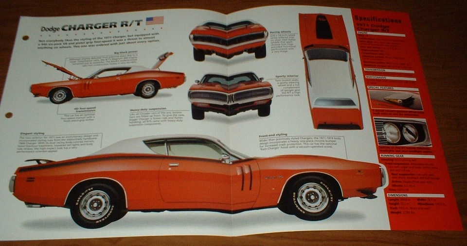 1971 DODGE CHARGER R/T ORIGINAL IMP BROCHURE POSTER PRINT INFO 71 440 RT★★ - Image 1 of 1
