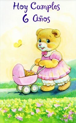西班牙 6 岁生日卡 6 岁女孩泰迪熊 J. Collins + ✉ — 第 1/4 张图片