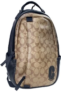 Bolso de cuero Coach 89909 Moto Edge negro y beige firma C de lona recubierta - Imagen 1 de 12