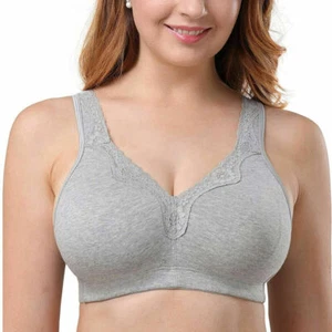 US Ladies Plus Size Bra Cotton Rich Full Firm Support Non Wired Non Padded Bra - Picture 1 of 21