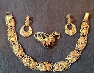 Black Hills Coleman Sterling 12k Gold Leaves Set: Earrings, Bracelet and Pendant
