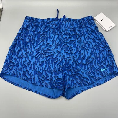 Nike One Kids Standard Fit Animal Print Shorts. Dri-Fit, Blue, Sz Lg. FQ4527-435 - Image 1 of 4