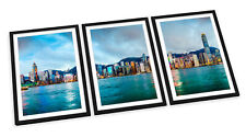 Hong Kong China City Skyline FRAMED ART PRINTS SET Picture Poster Artwork