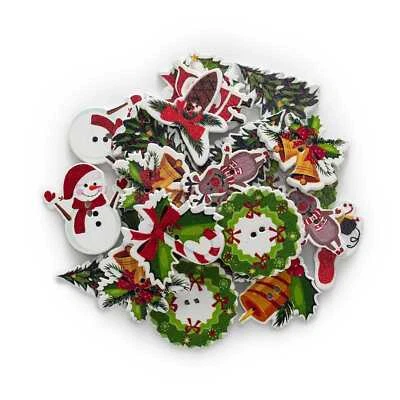 30pcs Mixed Christmas Series Wood Buttons for Sewing Scrapbooking Clothing Decor - Image 1 of 2