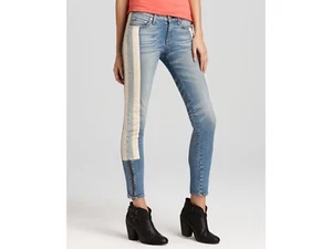 Rag & Bone Jeans 27 Distressed Racing Stripe Trim Skinny Zipper Ankle Denim - Picture 1 of 12