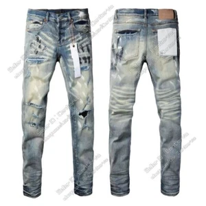 Blue Purples Jeans Brand Men's Personality Fashion Trendy Distress misting jeans - Picture 1 of 9