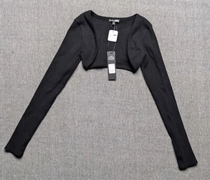 Fashion Nova Cropped Open Front Black Ribbed Sweater Size XSmall - Picture 1 of 6
