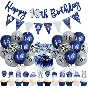 Boys Girls 16th Birthday Party Decoration Balloons Banner Cake Toppers Swirls - Picture 1 of 13