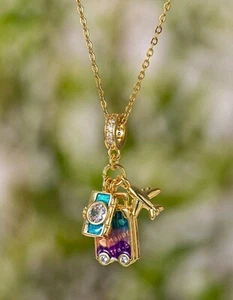 Travel Charm Clavicle Chain Pendant Necklace 14k Gold Plated Titanium Steel - Picture 1 of 5