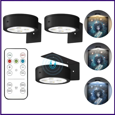 3Pcs Picture Lights for Wall Battery Operated, Magnetic Led Painting Light with - Image 1 of 4