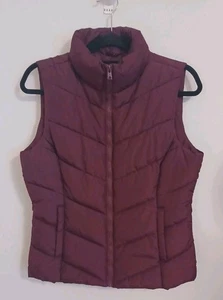 Chaleco acolchado Aeropostale acolchado para mujer mediano rojo borgoña cremallera completa cuello falso - Imagen 1 de 8