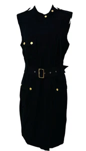 Calvin Klein Womens Zip Up Dress Size 8-10 Black Belted Retro Y2K Grunge Biker - Picture 1 of 12