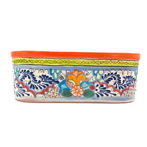 Talavera Pottery Planter Mexican Ceramic Flower Pot Oval Puebla Blue Large 14in - Picture 1 of 10